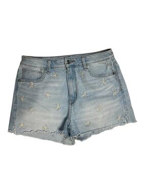 American Eagle Daisy Embroidered Denim Mom Shorts Light Wash 6